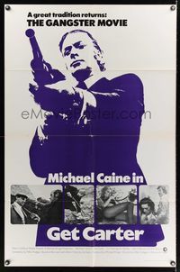 6k320 GET CARTER int'l 1sh '71 great image of Michael Caine holding shotgun!