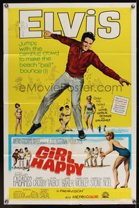 6k323 GIRL HAPPY 1sh '65 great image of Elvis Presley romancing Shelley Fabares, rock & roll!