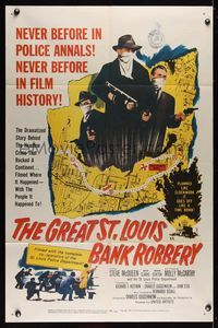 6k338 GREAT ST. LOUIS BANK ROBBERY 1sh '59 Molly McCarthy & Steve McQueen in his second movie!