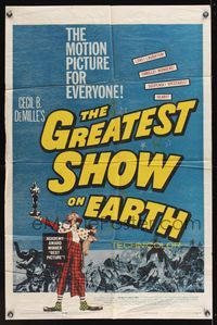 6k339 GREATEST SHOW ON EARTH 1sh R60 Cecil B. DeMille circus classic, Heston, James Stewart!