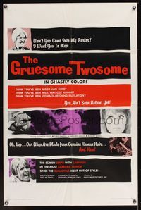 6k346 GRUESOME TWOSOME 1sh '67 Herschell G. Lewis, the screen seeps with carnage!