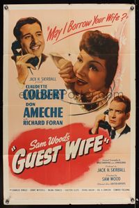 6k347 GUEST WIFE 1sh '45 Don Ameche asks Dick Foran if he can borrow Claudette Colbert!