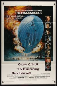 6k377 HINDENBURG 1sh '76 George C. Scott & all-star cast, art of zeppelin crashing down!