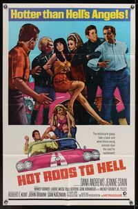 6k386 HOT RODS TO HELL 1sh '67 Dana Andrews, Jeanne Crain, Hotter than Hell's Angels!