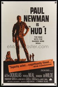 6k407 HUD 1sh '63 Paul Newman is the man with the barbed wire soul, Martin Ritt classic!