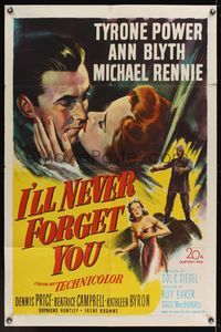 6k417 I'LL NEVER FORGET YOU 1sh '51 Tyrone Power travels back in time to meet Ann Blyth!