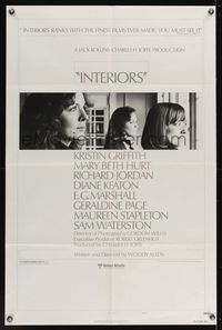 6k436 INTERIORS style B 1sh '78 Woody Allen, Diane Keaton, Mary Beth Hurt, Kristin Griffith