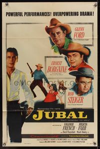 6k484 JUBAL style B 1sh '56 cowboys Glenn Ford, Ernest Borgnine & Rod Steiger, overpowering drama!
