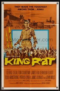 6k496 KING RAT 1sh '65 art of George Segal & Tom Courtenay, James Clavell, World War II POWs!