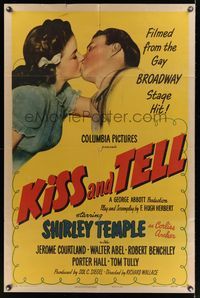 6k498 KISS & TELL style A 1sh '45 Jerome Courtland gets love and kisses from Shirley Temple!