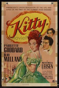 6k501 KITTY style A 1sh '45 art of pretty Paulette Goddard & Ray Milland in historical England!