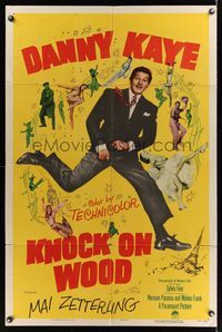 6k502 KNOCK ON WOOD 1sh '54 great image of dancing Danny Kaye & Mai Zetterling!