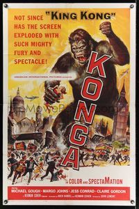 6k503 KONGA 1sh '61 great artwork of giant angry ape terrorizing city by Reynold Brown!