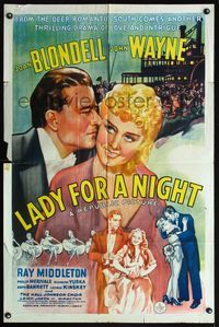 6k505 LADY FOR A NIGHT 1sh '41 romantic close up of John Wayne & sexy Joan Blondell!