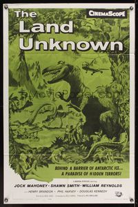6k514 LAND UNKNOWN 1sh R64 a paradise of hidden terrors, great art of dinosaurs by Ken Sawyer!