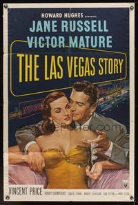 6k515 LAS VEGAS STORY 1sh '52 Victor Mature romances sexy Jane Russell & gives her jewelry!