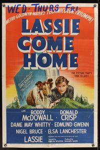 6k517 LASSIE COME HOME style D 1sh '43 great art of young Roddy McDowall & his beloved Collie!