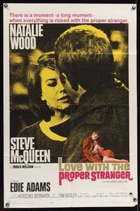 6k562 LOVE WITH THE PROPER STRANGER 1sh '64 romantic close up of Natalie Wood & Steve McQueen!