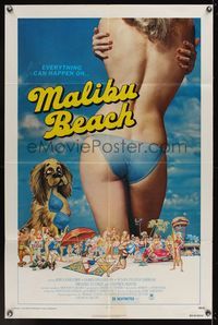 6k579 MALIBU BEACH 1sh '78 great image of sexy topless girl in bikini on famed California beach!