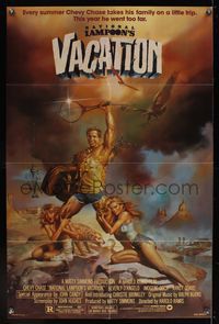 6k628 NATIONAL LAMPOON'S VACATION 1sh '83 sexy exaggerated art of Chevy Chase by Boris Vallejo!
