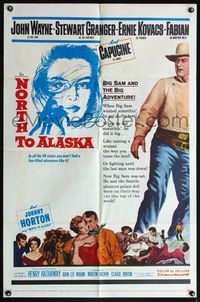 6k647 NORTH TO ALASKA 1sh '60 John Wayne & sexy Capucine in a fun-filled adventure in the Yukon!