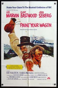 6k679 PAINT YOUR WAGON 1sh '69 art of Clint Eastwood, Lee Marvin & pretty Jean Seberg!