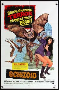6k769 LIZARD IN A WOMAN'S SKIN 1sh R72 Lucio Fulci, artwork of giant bats terrorizing sexy girl!