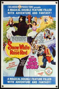 6k802 SNOW WHITE & ROSE RED/BIG BAD WOLF 1sh '66 magical double-feature, adventure & fantasy!