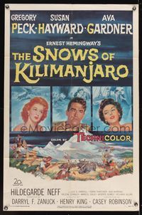 6k803 SNOWS OF KILIMANJARO 1sh '52 art of Gregory Peck, Susan Hayward & Ava Gardner in Africa!