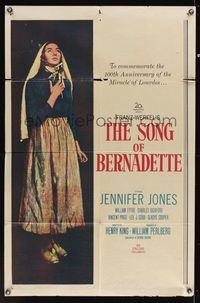 6k810 SONG OF BERNADETTE 1sh R58 artwork of angelic Jennifer Jones by Norman Rockwell!