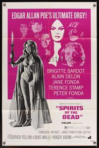 6k823 SPIRITS OF THE DEAD 1sh '69 Federico Fellini, Reynold Brown artwork of sexy Brigitte Bardot!