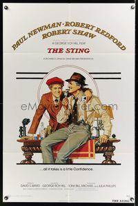 6k834 STING int'l 1sh '74 best artwork of con men Paul Newman & Robert Redford by Richard Amsel!