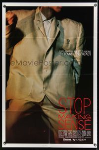 6k838 STOP MAKING SENSE 1sh '84 Jonathan Demme, Talking Heads, close-up of David Byrne's suit!