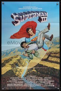 6k849 SUPERMAN III 1sh '83 art of Christopher Reeve flying with Richard Pryor by L. Salk!