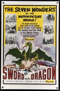 6k858 SWORD & THE DRAGON 1sh '60 Ilya Muromets, fantasy art of three-headed winged monster!