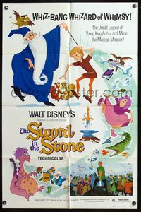 6k859 SWORD IN THE STONE 1sh R73 Disney's cartoon story of young King Arthur & Merlin the Wizard!