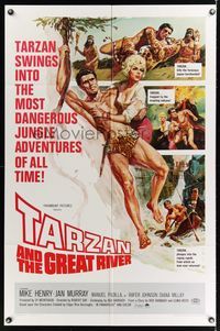 6k865 TARZAN & THE GREAT RIVER 1sh '67 art of Mike Henry in the title role w/sexy Diana Millay!