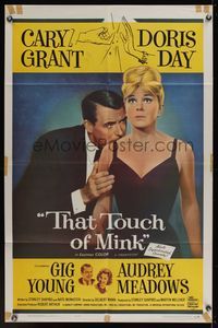6k876 THAT TOUCH OF MINK 1sh '62 great close up of Cary Grant & Doris Day!