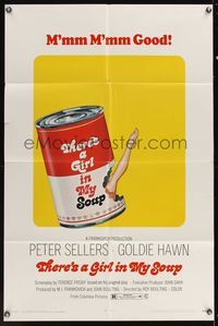 6k878 THERE'S A GIRL IN MY SOUP 1sh '71 Peter Sellers, Goldie Hawn, great Campbells soup can art!