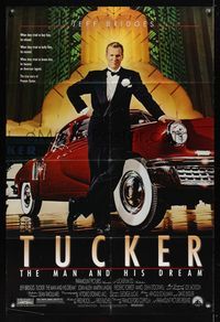 6k912 TUCKER: THE MAN & HIS DREAM 1sh '88 Francis Ford Coppola, Jeff Bridges in tux leaning on car!