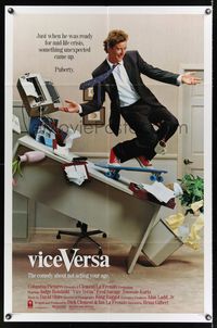 6k939 VICE VERSA 1sh '88 wacky image of Judge Reinhold skateboarding on desk!
