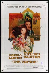 6k946 VOYAGE int'l 1sh '74 Sophia Loren, Richard Burton, Vittorio De Sica directed, Bob Peak art!