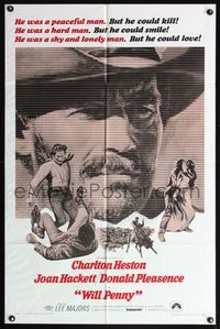 6k974 WILL PENNY 1sh '68 close up of cowboy Charlton Heston, Joan Hackett, Donald Pleasance!