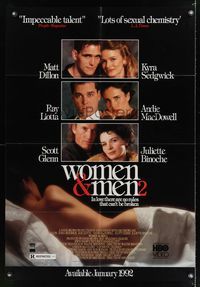 6k983 WOMEN & MEN 2 Video advance 1sh '91 Walter Bernstein, Mat Dillon, Kyra Sedgwick, Ray Liotta!