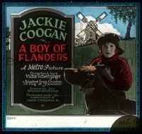 6m068 BOY OF FLANDERS glass slide '24 c/u of sad Dutch orphan Jackie Coogan with Teddy the dog!
