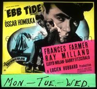 6m075 EBB TIDE glass slide '37 Oscar Homolka looms over pretty Frances Farmer & Ray Milland!