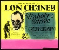 6m108 UNHOLY THREE glass slide '25 Lon Chaney, Tod Browning, The Ventriloquist, Dwarf & Giant!