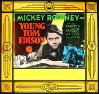 6m111 YOUNG TOM EDISON glass slide '40 great close up of dedicated young inventor Mickey Rooney!