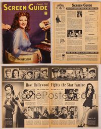 6m043 SCREEN GUIDE magazine August 1944, great portrait of Rita Hayworth being made up by Albin!