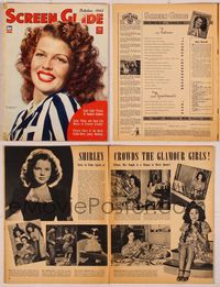 6m035 SCREEN GUIDE magazine October 1943, great smiling c/u of sexy Rita Hayworth by Jack Albin!